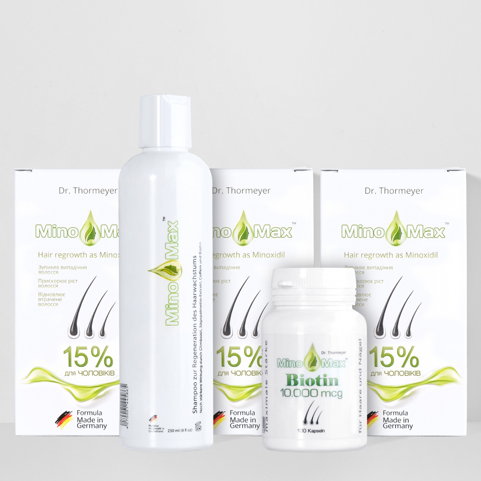 Комплекс для лечения выпадения волос с миноксидилом 15% MinoMax, курс 3 месяца (5 ед)